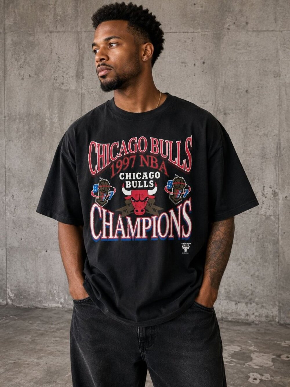 Vintage 1997 Chicago Bulls NBA Champions T Shirt Logo Athletic XL Jordan Era 90s